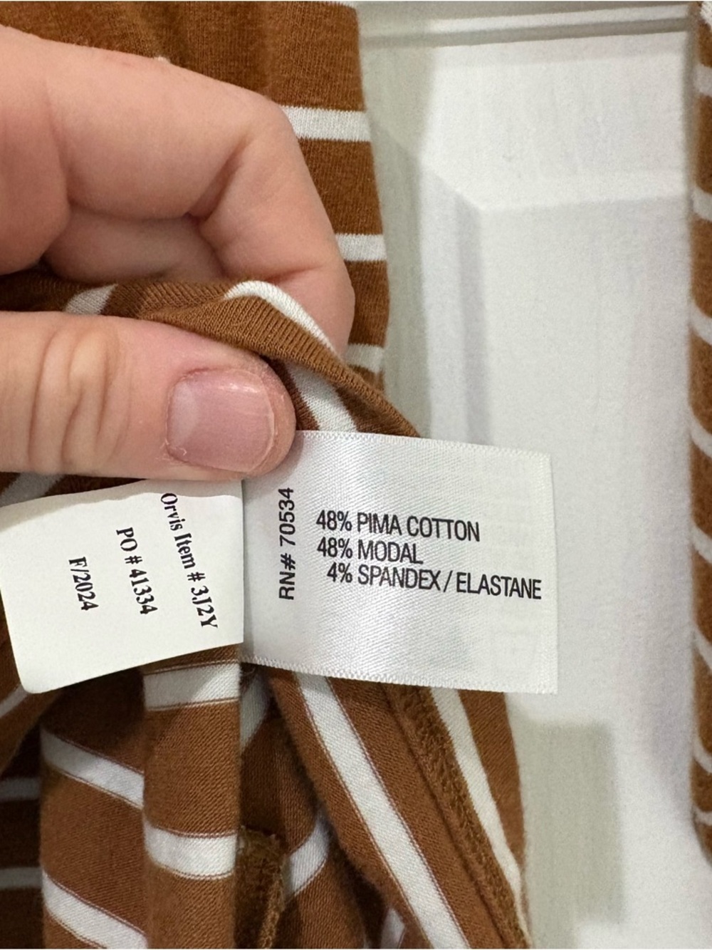 Orvis Women’s Medium Perfect Tee Pima Cotton Striped Brown & White Crewneck - Picture 5 of 13